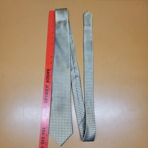 Jos. A. Bank Traveler Mens Silk Necktie Gold Blue Geometric Basketweave